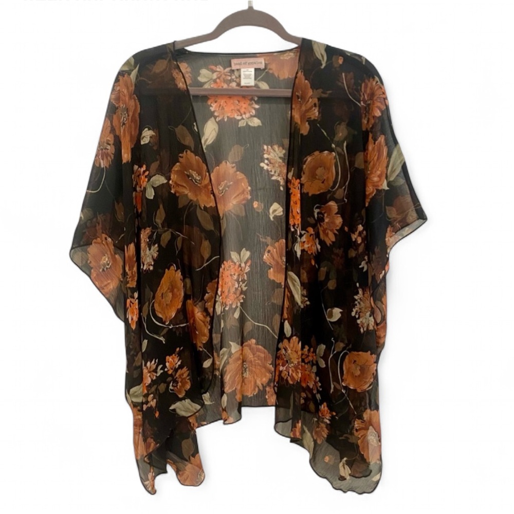 BAND OF GYPSIES FLORAL SHEER CHIFFON OPEN FRONT KIMONO SIZE SMALL MEDIUM